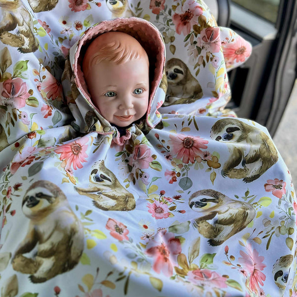 Poncho Softshell Paresseuse floral + Capuchon Amovible