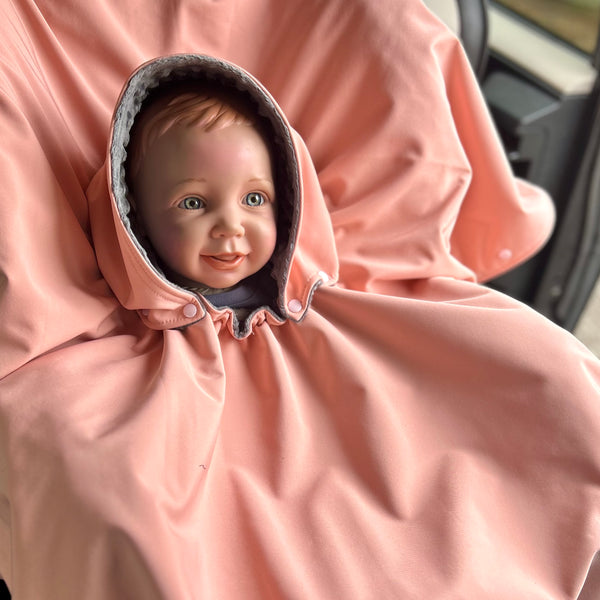 Poncho Softshell Vieux-Rose & Gris + Capuchon Amovible
