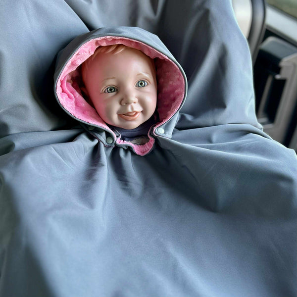 Poncho Softshell Gris & Rose+ Capuchon Amovible