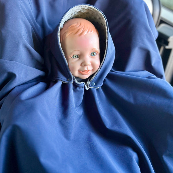 Poncho Softshell Marine & Gris+ Capuchon Amovible