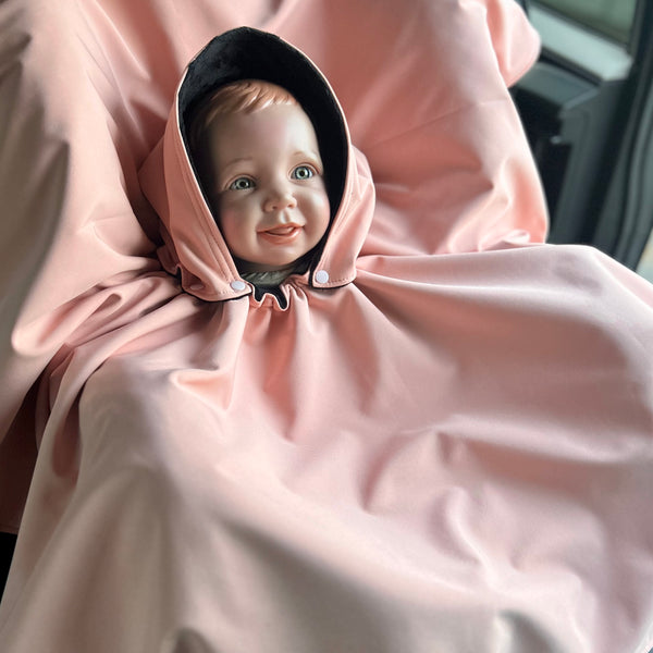 Poncho Softshell Vieux-rose & Noir + Capuchon Amovible