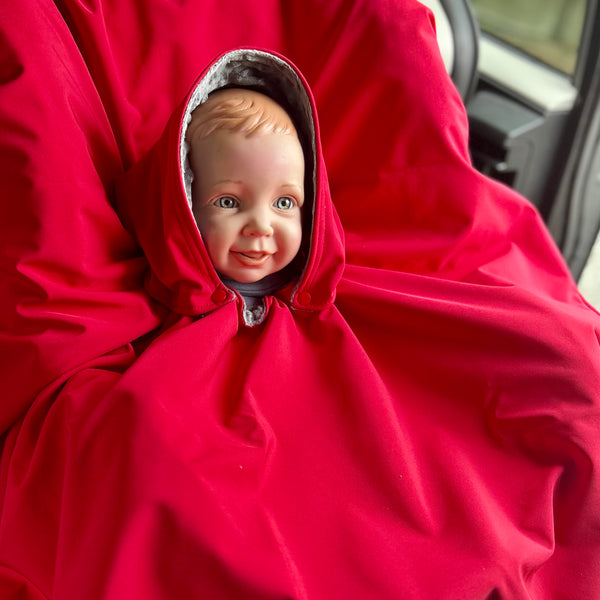 Poncho Softshell Rouge & Gris + Capuchon Amovible