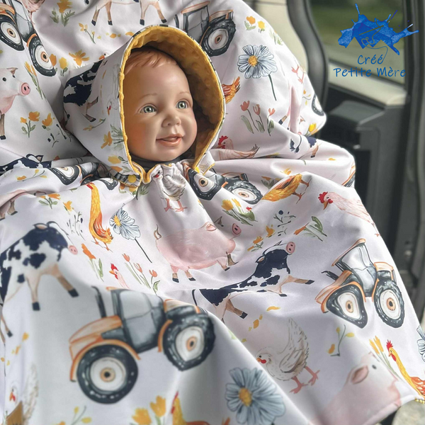 Poncho Softshell Ferme Aquarelle + Capuchon Amovible