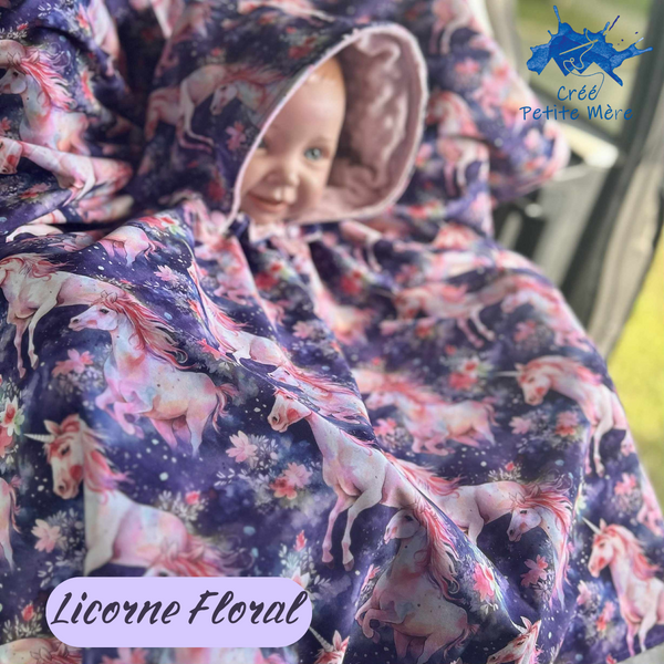 Poncho Softshell Licorne Floral + Capuchon Amovible