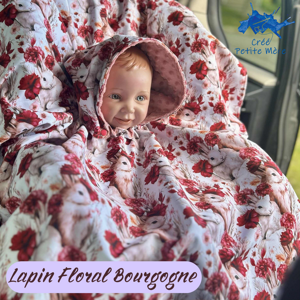 Poncho Softshell Lapin Floral Bourgogne + Capuchon Amovible