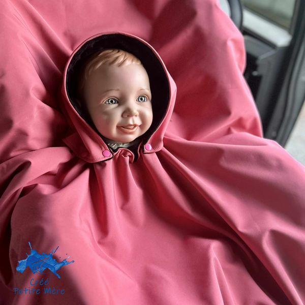 Poncho Softshell Rose/Noir + Capuchon Amovible