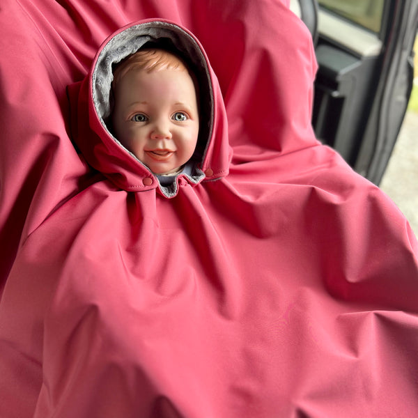 Poncho Softshell Rose & Gris + Capuchon Amovible