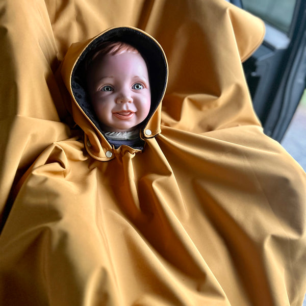 Poncho Softshell Moutarde & Noir + Capuchon Amovible