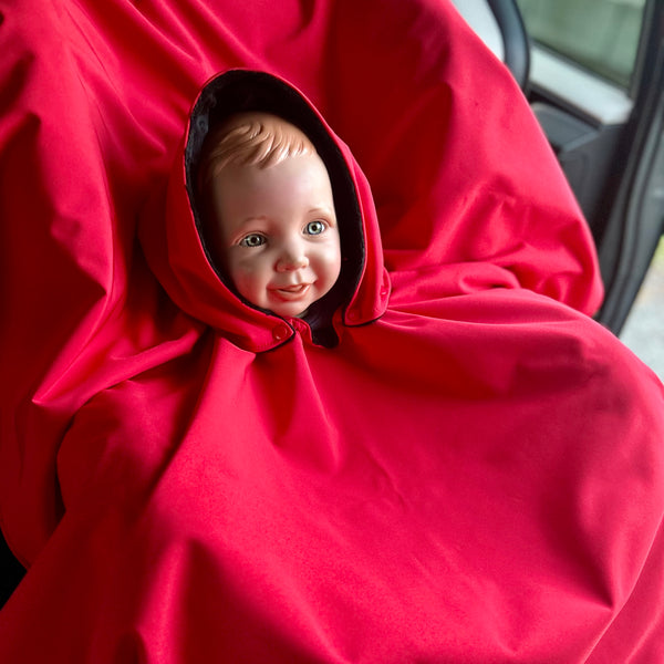 Poncho Softshell Rouge & Noir + Capuchon Amovible