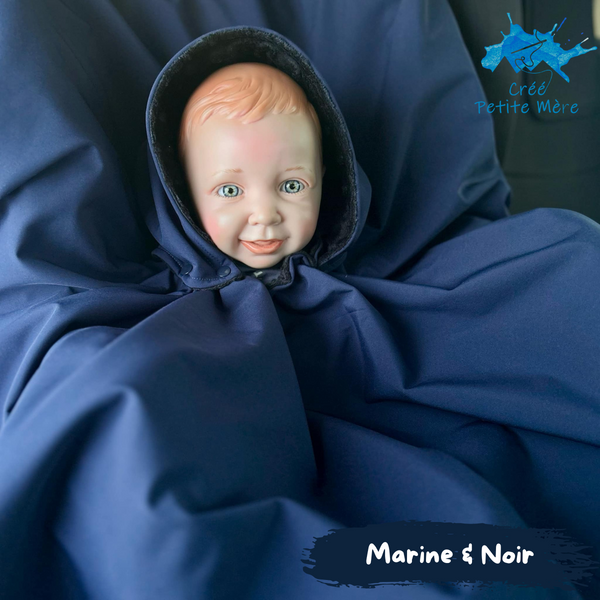 Poncho Softshell Marine & Noir + Capuchon Amovible
