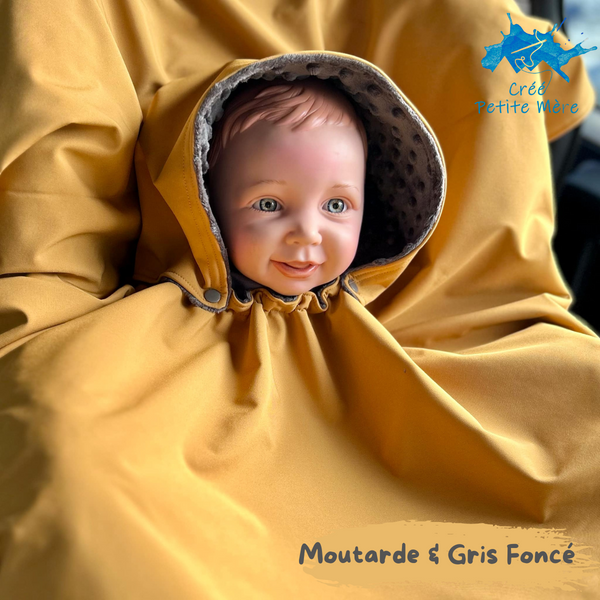 Poncho Softshell Moutarde & Gris + Capuchon Amovible