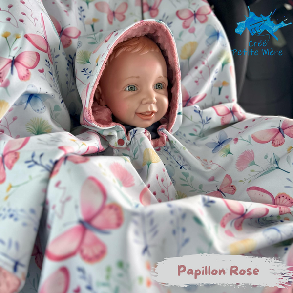 Poncho Softshell Papillon Rose + Capuchon Amovible