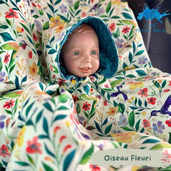 Poncho Softshell Oiseau Fleuri + Capuchon Amovible