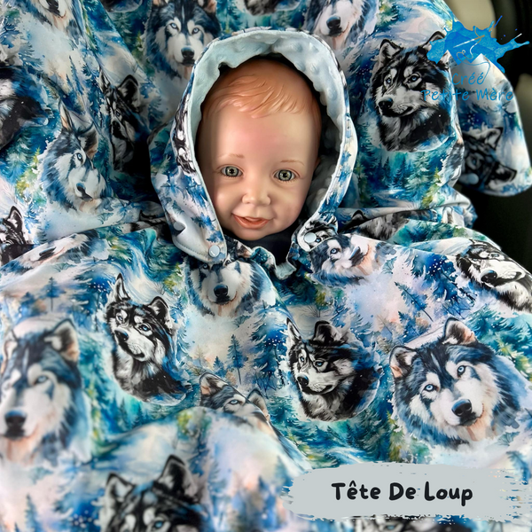 Poncho Softshell Tête De Loup + Capuchon Amovible