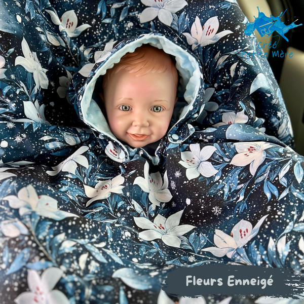 Poncho Softshell Fleurs Enneigé + Capuchon Amovible