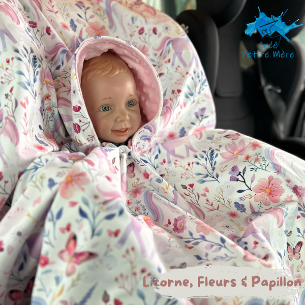 Poncho Licorne, Fleurs & Papillon
